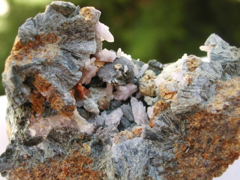 actinolite rough specimen with quartz and garnet