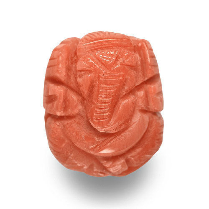 orange italian coral gemstone carving of lord ganesh