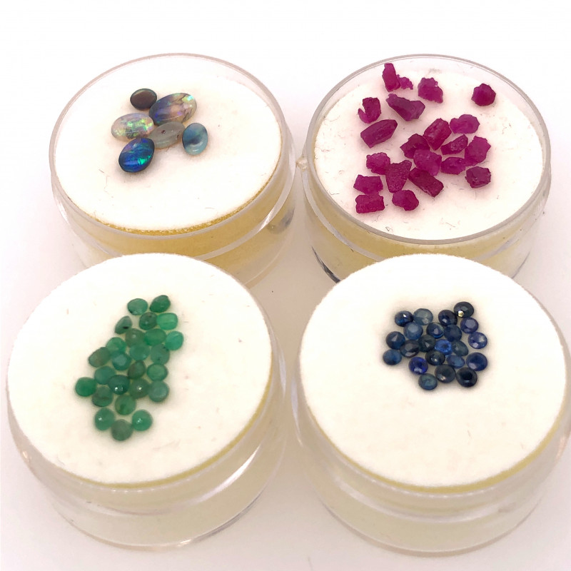 Four display jars Gemstones Faceted n rough OPJ 2517