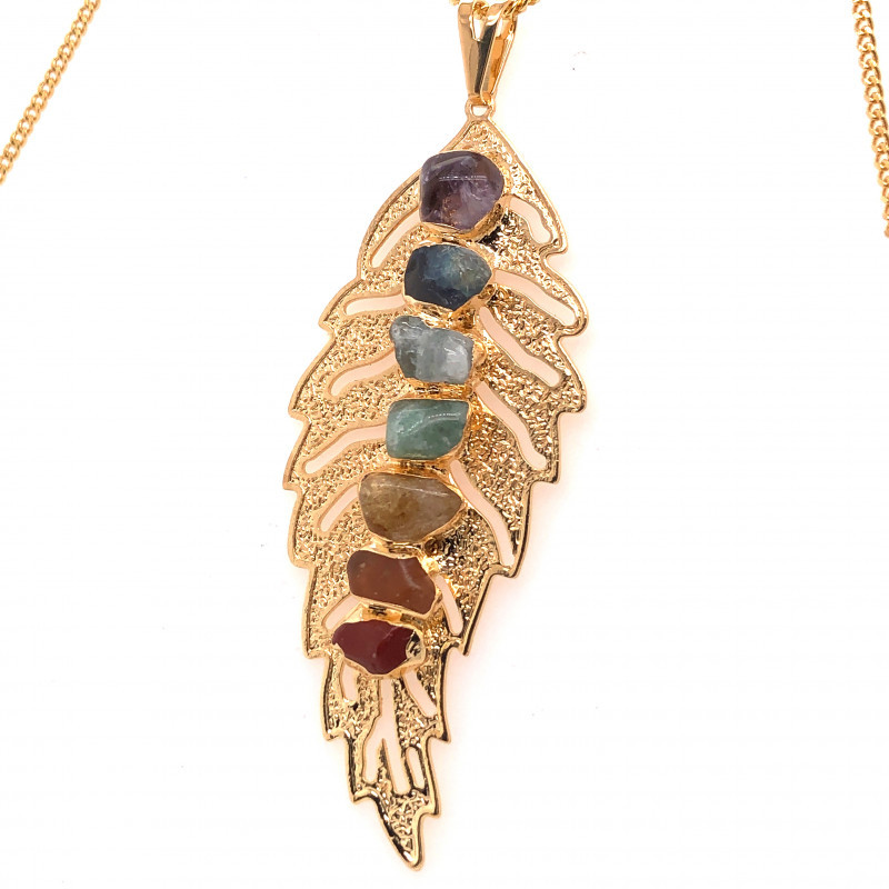 leaf chakra healing stones necklace