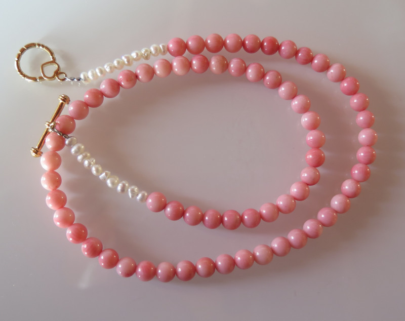 pink coral and pearl beaded necklace