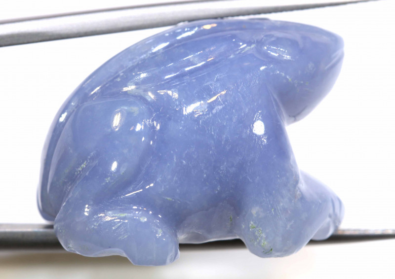 blue chalcedony gemstone carving of frog