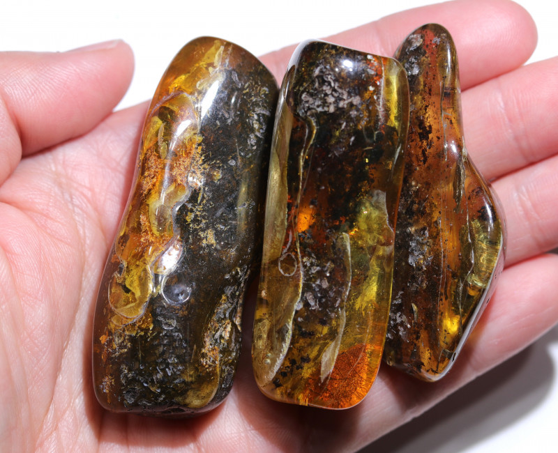 192 Cts Parcel 3 Tumbled Polished Rough Amber AM 1754