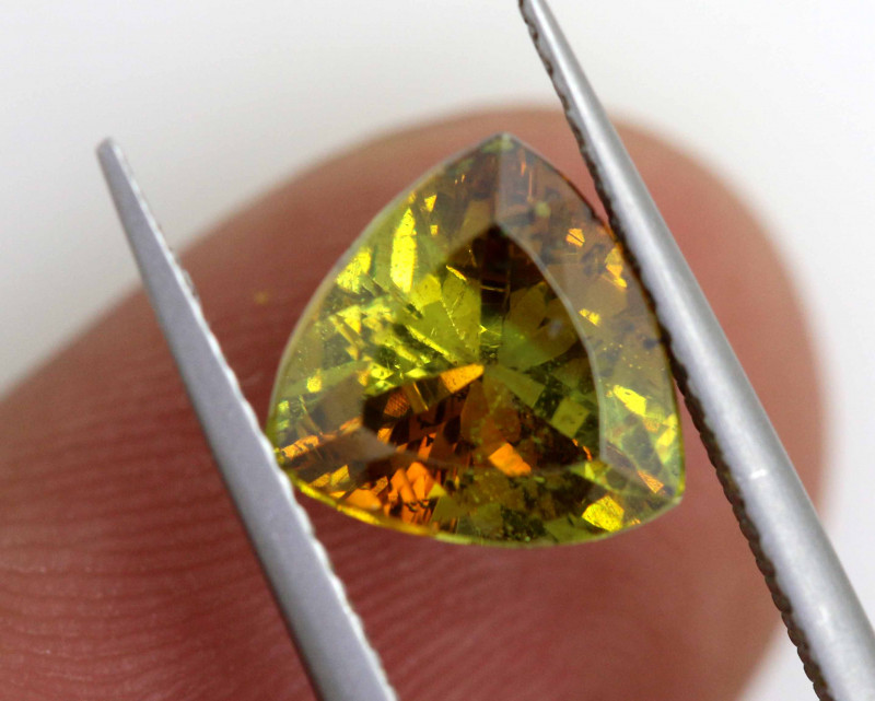 bi-colored green and orange sphalerite gemstone faceted