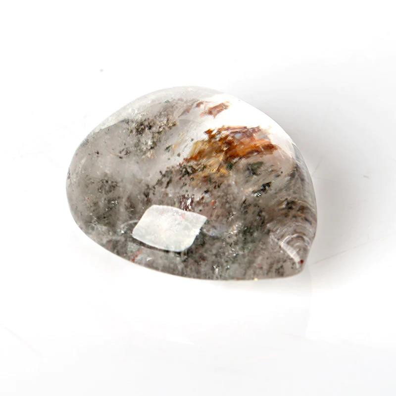 Clear Phantom Quartz Pear Cabochon, Natural Lodolite Crystal Garden Quartz