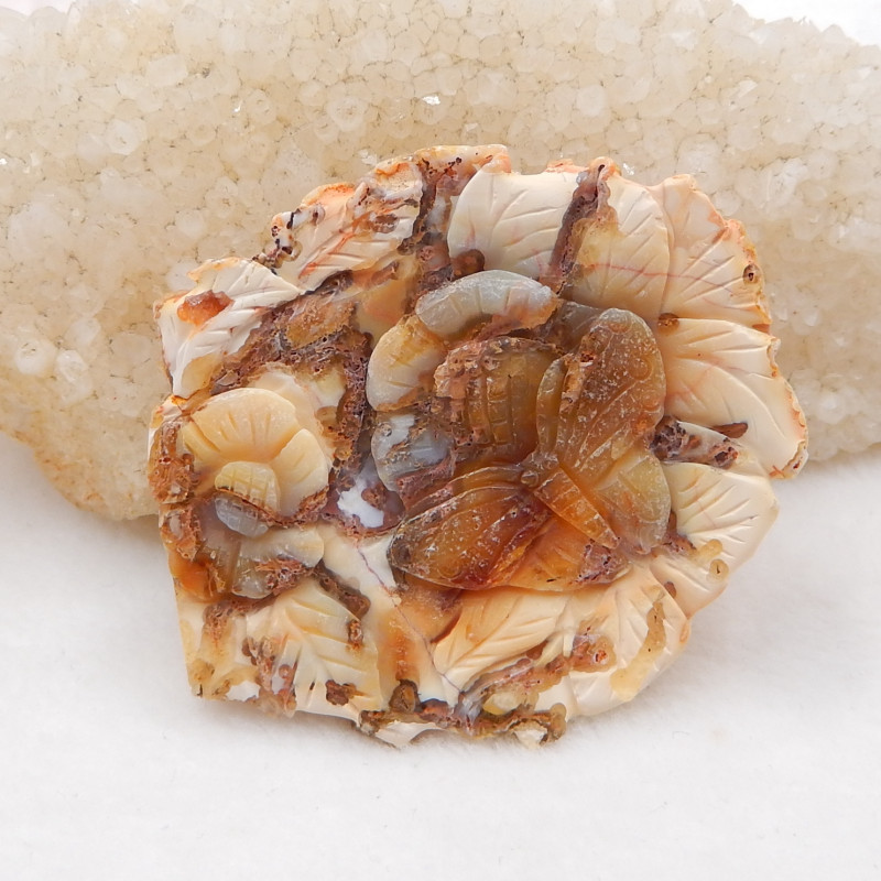 agate carving of butterfly and flowers