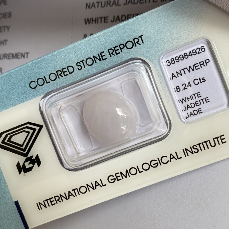 UNTREATED White Jadeite Jade 8.24ct A Grade IGI CERTIFIED