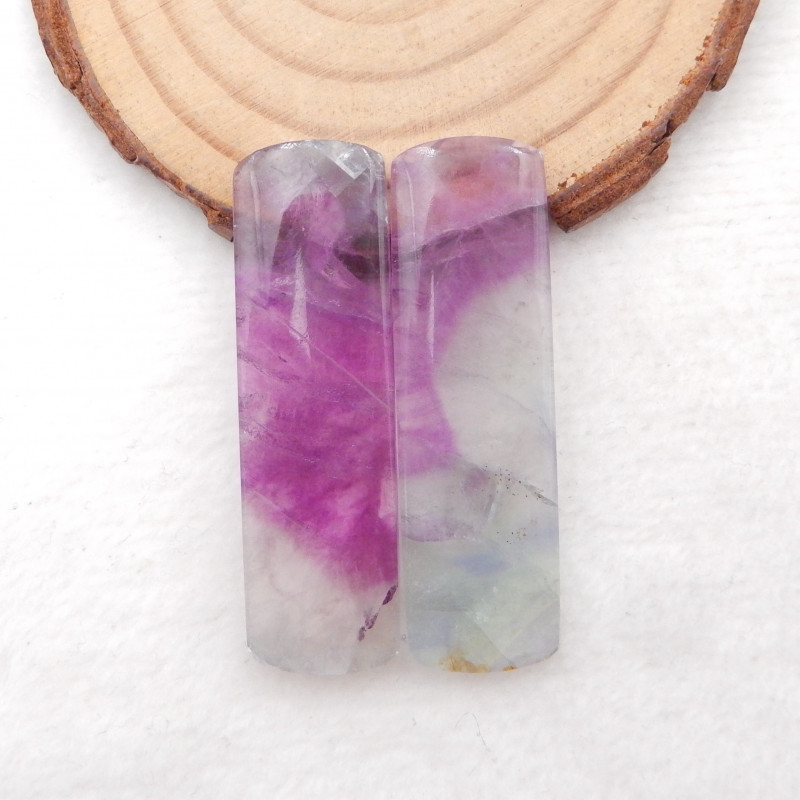 pink fluorite faceted cabochon pair