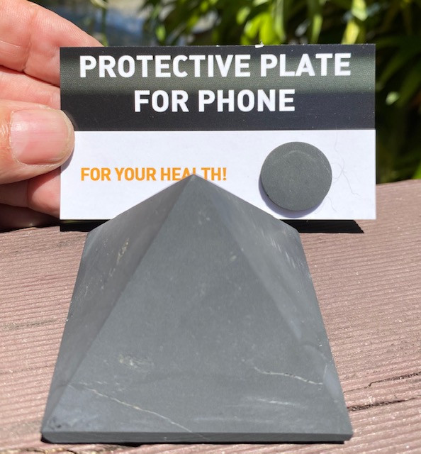 Shungite gemstone Pyramid and Mobile Phone Protection Plate