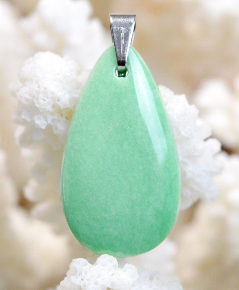 pendentif en pierre précieuse variscite vert clair