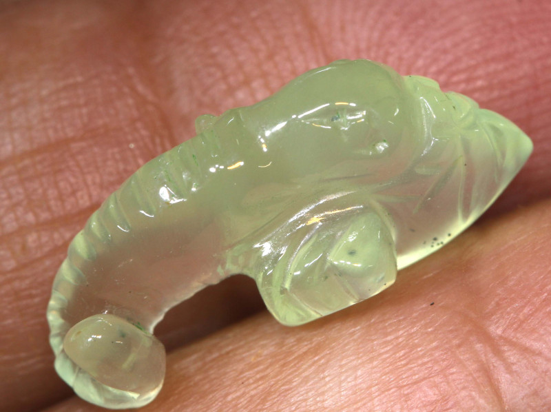 prehnite gemstone carving of elephant head