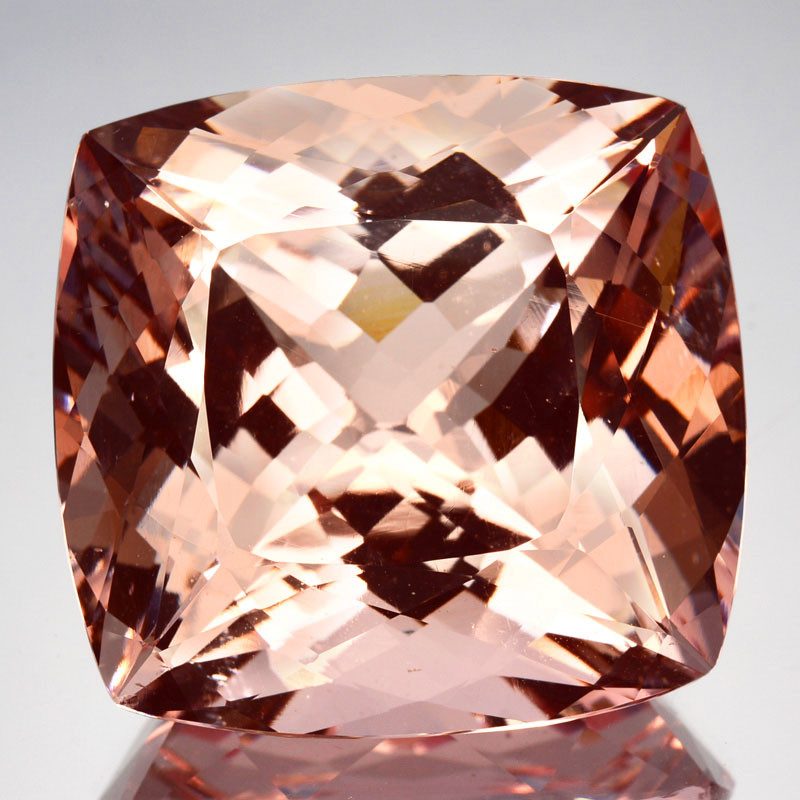 peach pink morganite gemstone faceted cushion cut