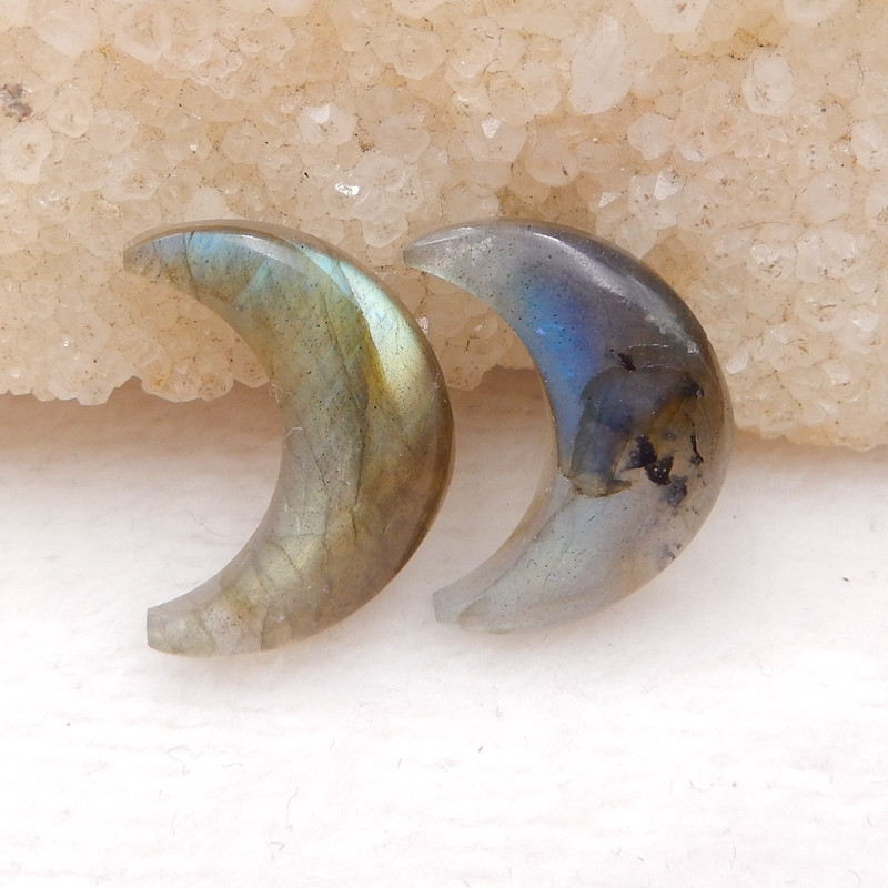 labradorite cabochon moon shape earrings