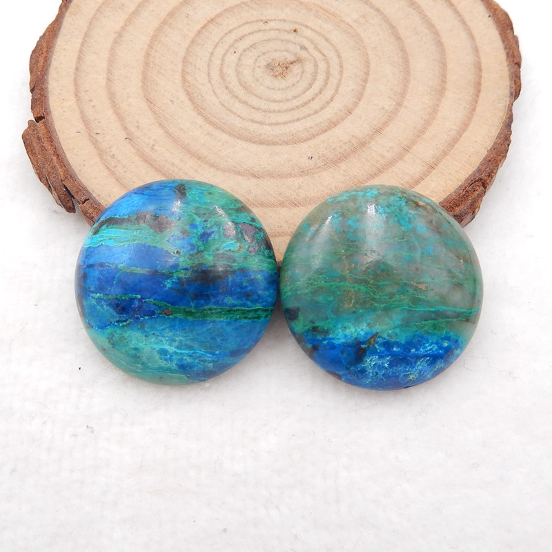 Natural Chrysocolla Gemstone Cabochon Pair