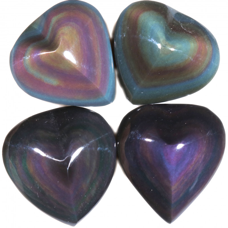 natural glass rainbow obsidian gemstones heart parcel