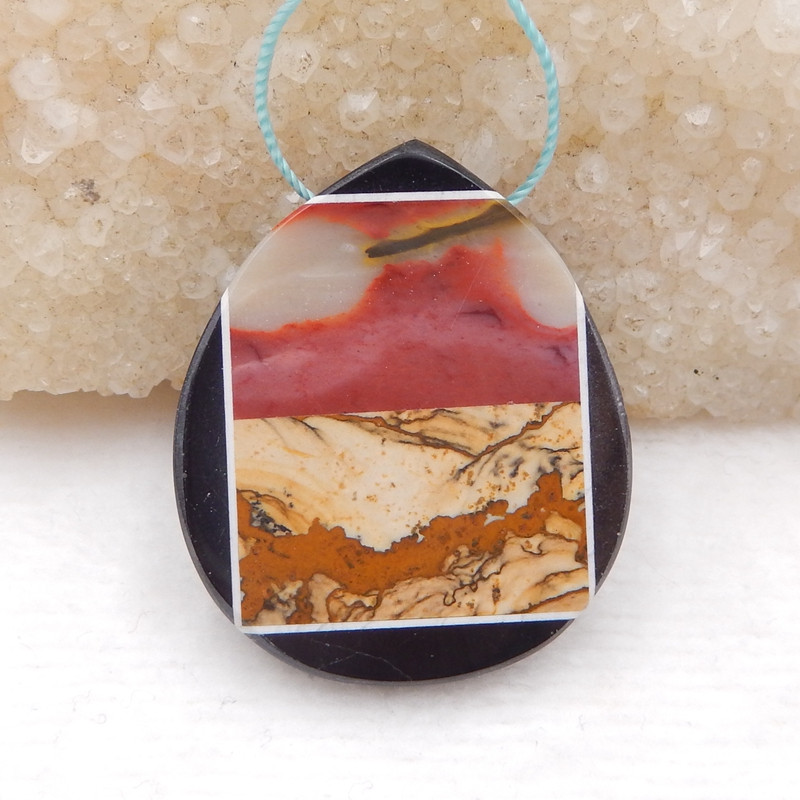 multicolor mookaite jasper gemstone pendant with obsidian