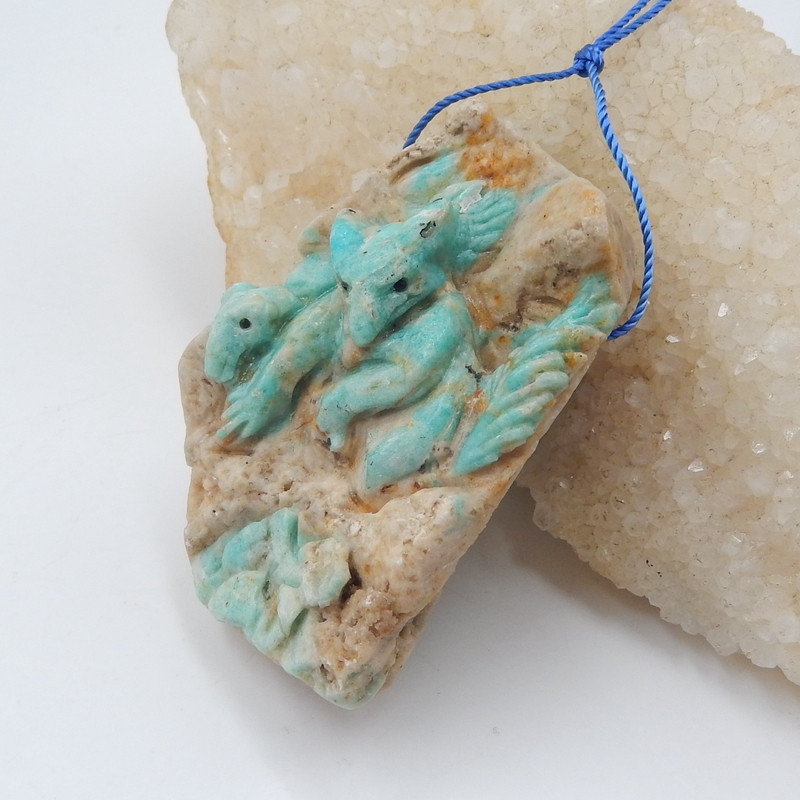 amazonite carving wolf pendant