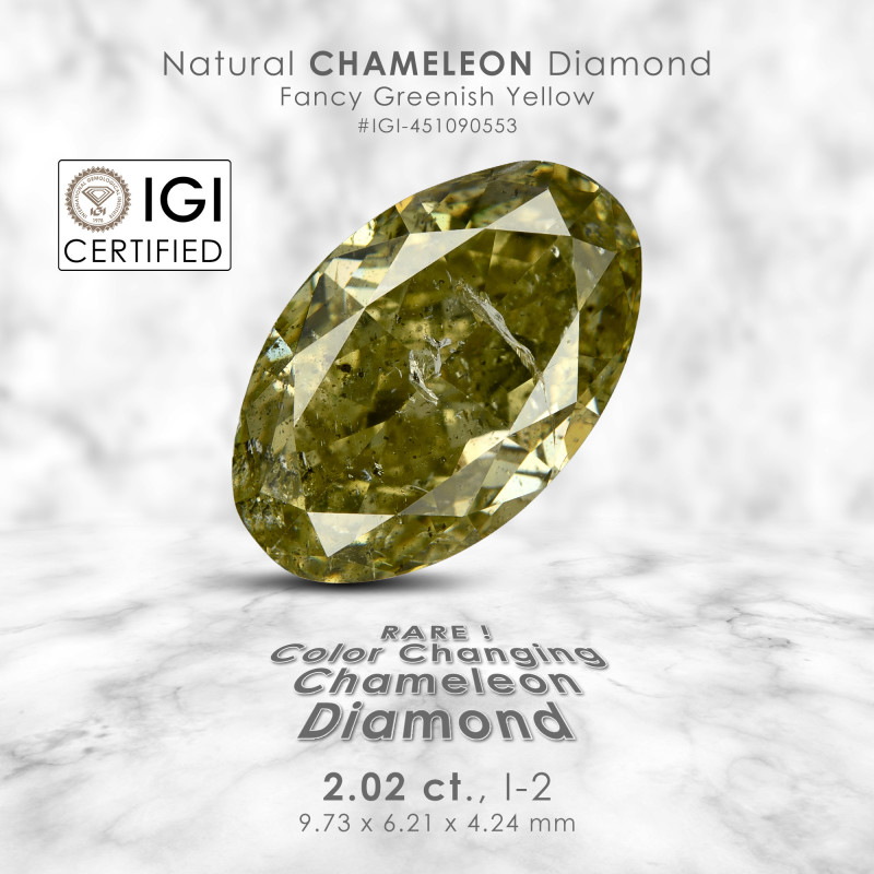 CERTIFIED IGI 2.02 ct RAREST Loose Natural Chameleon Diamond Oval Color Cha