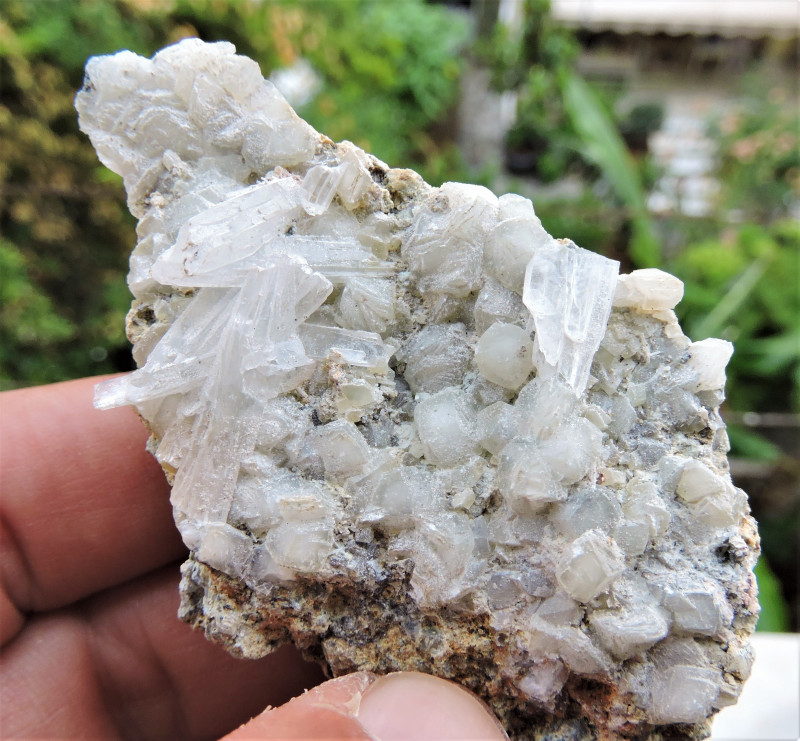 gypsum gemstone crystals on calcite rough specimen