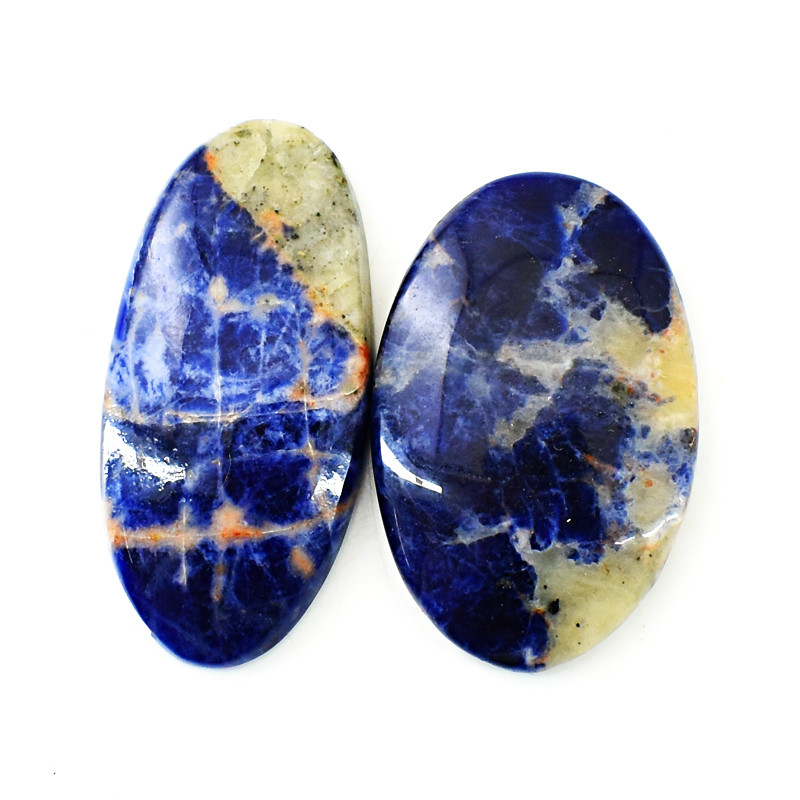 paire de cabochons en pierre précieuse sodalite bleu foncé