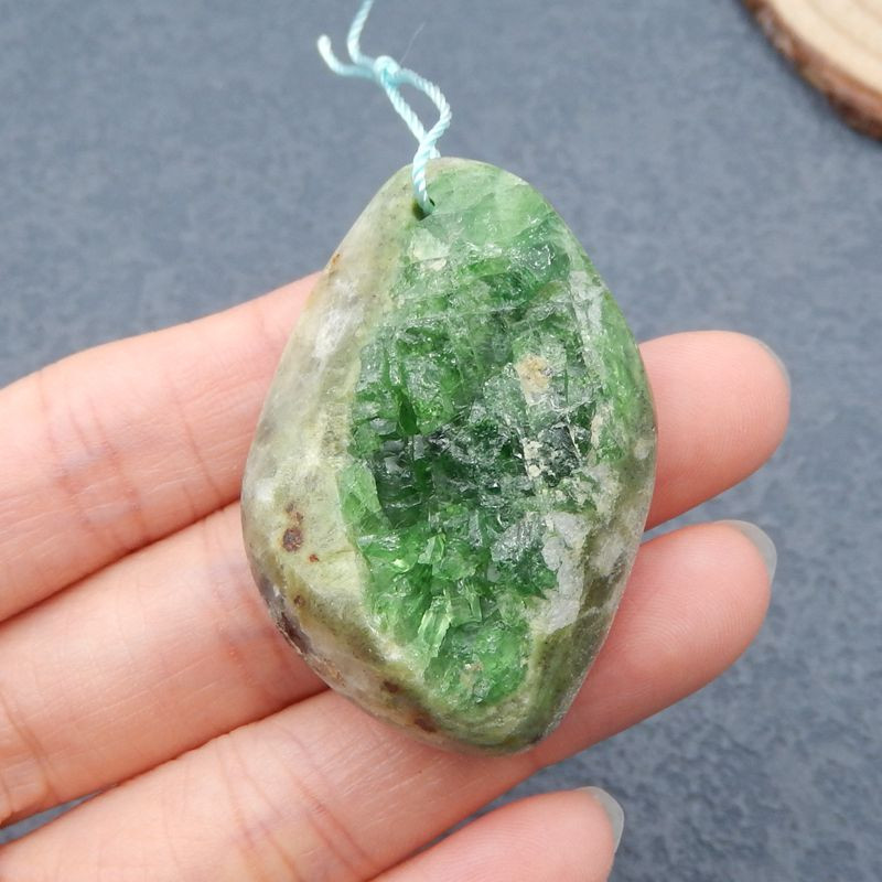 chrome diopside raw crystal pendant