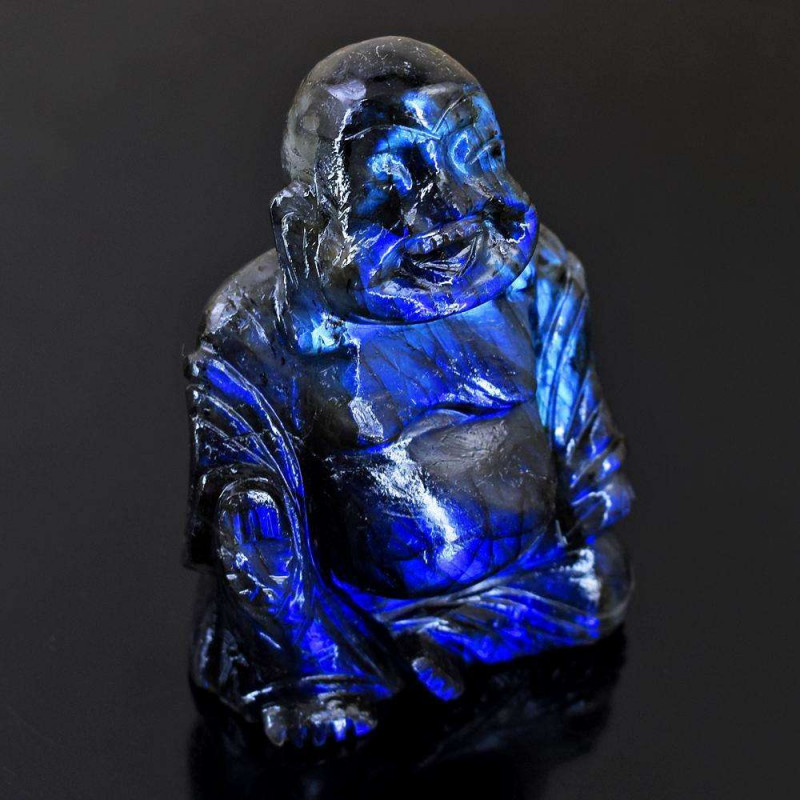 blue flash labradorite carving of laughing buddha