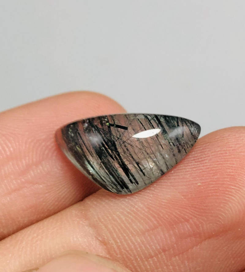 actinolite in quartz gemstone cabochon