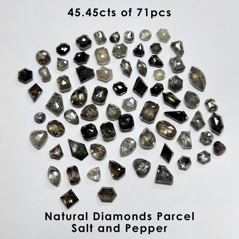 45.45ct 71pc Salt and Pepper Loose Natural Gray Diamonds
