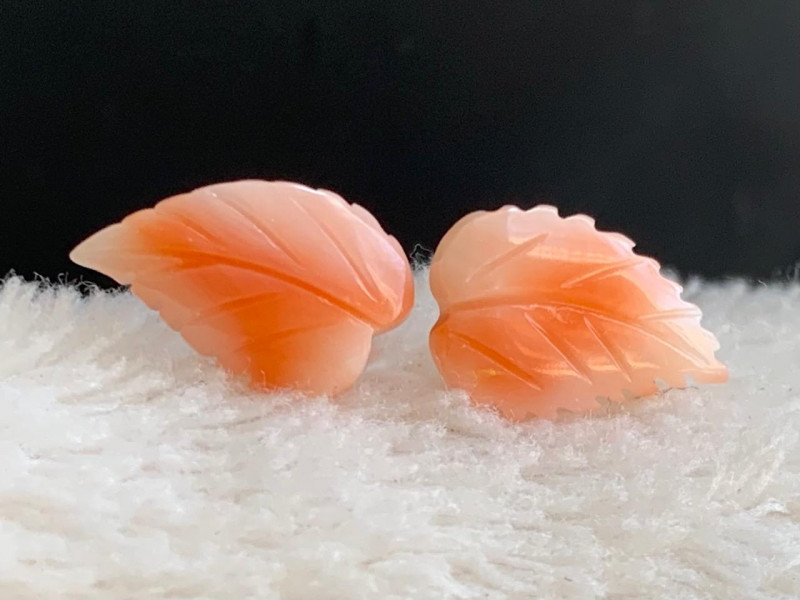 japanese pink coral gemstone earrings carved leaf shape