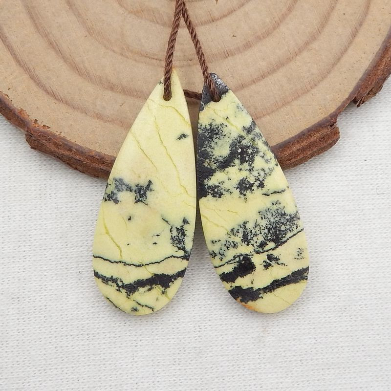 yellow serpentine gemstone earrings teardrop landscape