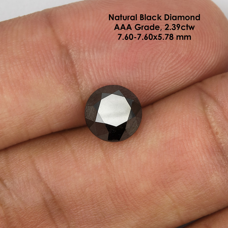 TOP ! 2.39ct 7.6mm AAA Grade Loose Natural Black Diamond