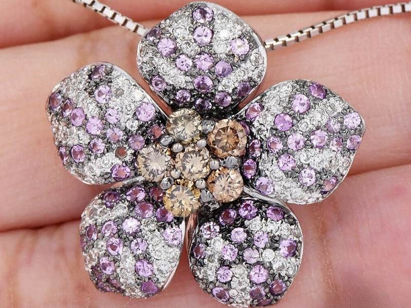 chocolate diamond flower pave pendant with fancy colored diamonds