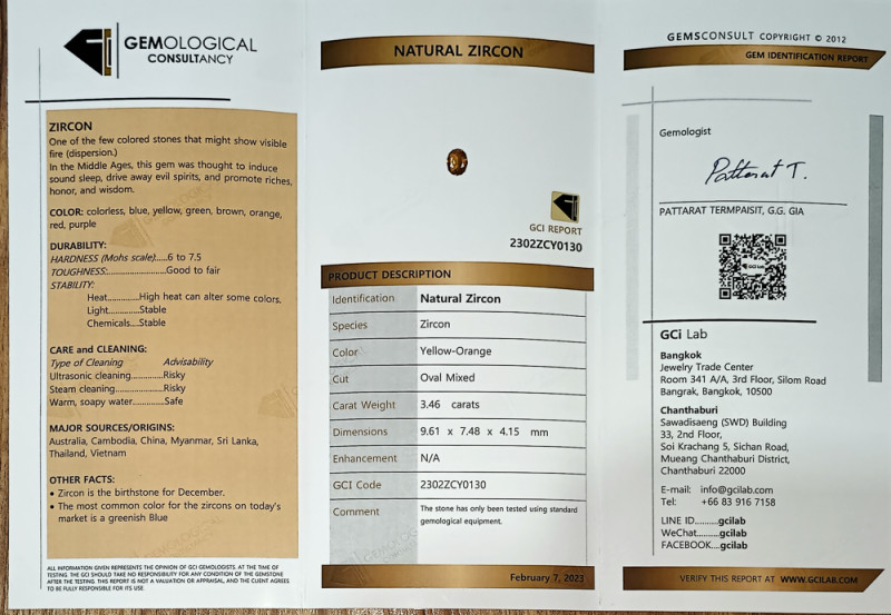 3.46ct Natural Lab Certified Zircon