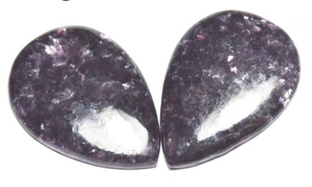 deep purple lepidolite cabochon pair