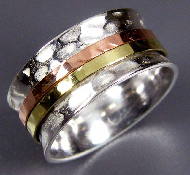 COPPER BRASS HAND ETCHED SILVER RING SIZE 6 GTJA660