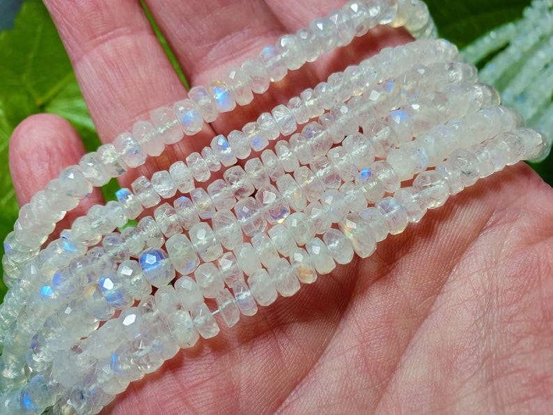 High Quality Hand-Cut Semi-Precious Gemstone ~69 Beads 4.5-5mm x 4.5-5mm Freeform Faceted Coin Shaped Rainbow Moonstone Beads 14 Strand