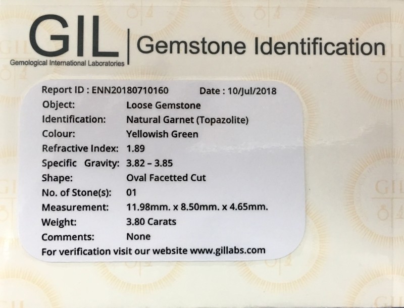 3 80 Crt Gil Certified Topazolite Garnet Faceted Gemstone