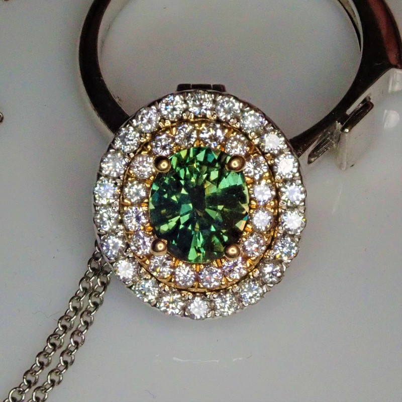 alexandrite pendant and ring with diamonds