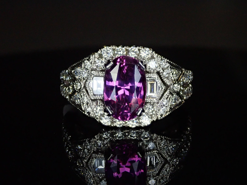 purple sapphire gemstone ring with diamonds