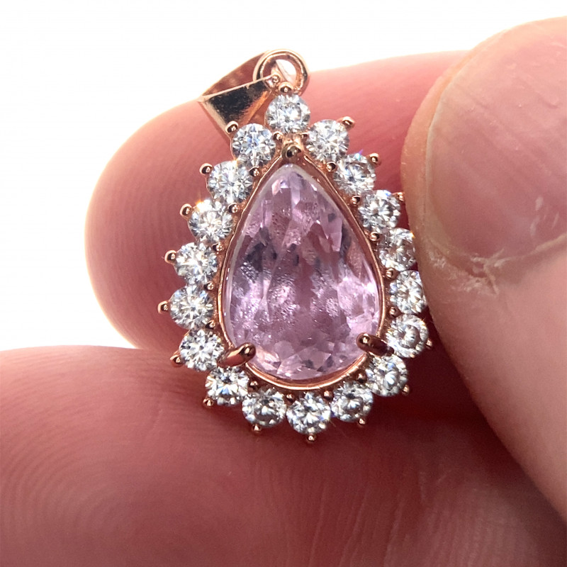 pink kunzite spodumene gemstone pendant