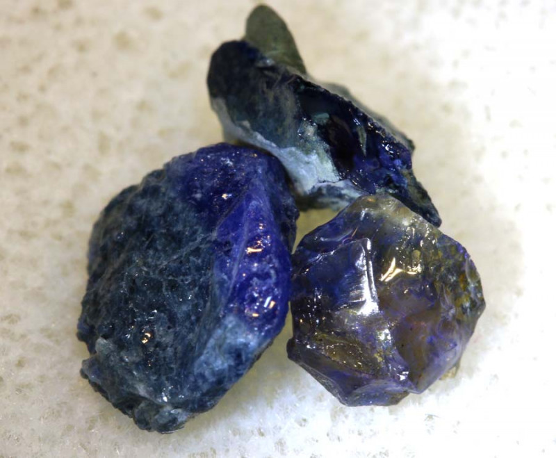 blue benitoite gemstone raw specimens