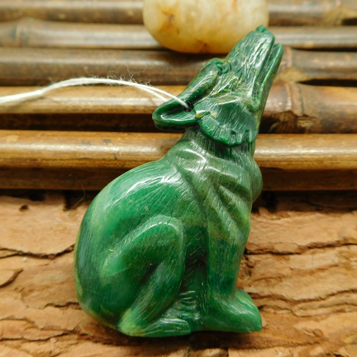 African jade carved wolf pendant bead natural gemstone