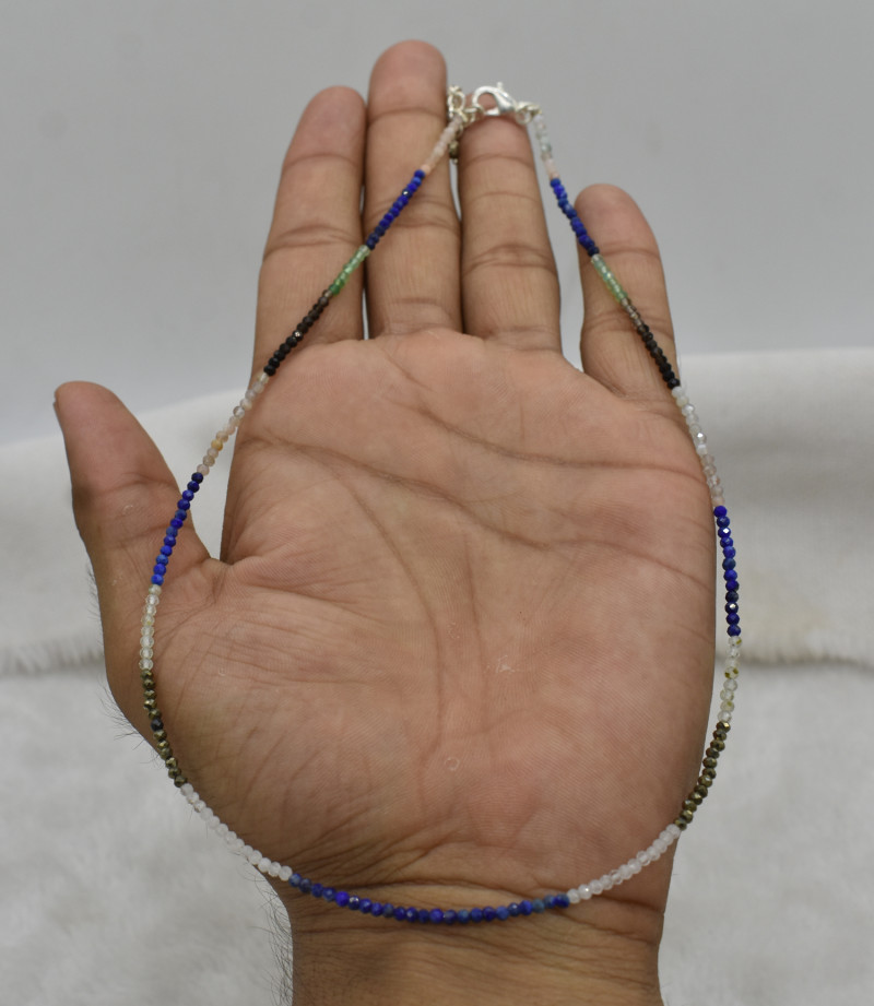 MIX Beads Necklace Natural Gemstone 925 Sterling Silver