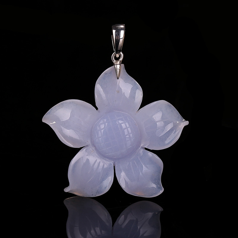 blue lace agate carved flower pendant