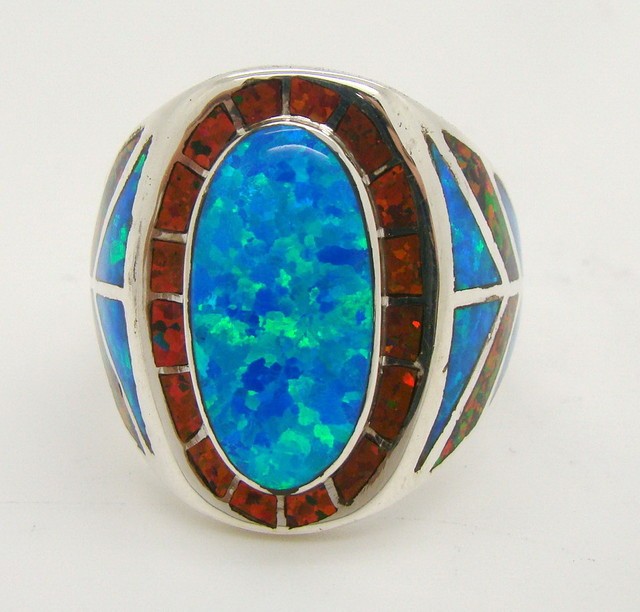 man made black opal ring