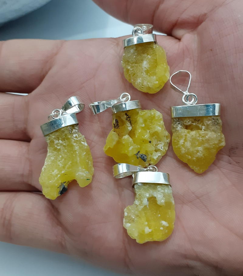 yellow brucite raw crystal pendants