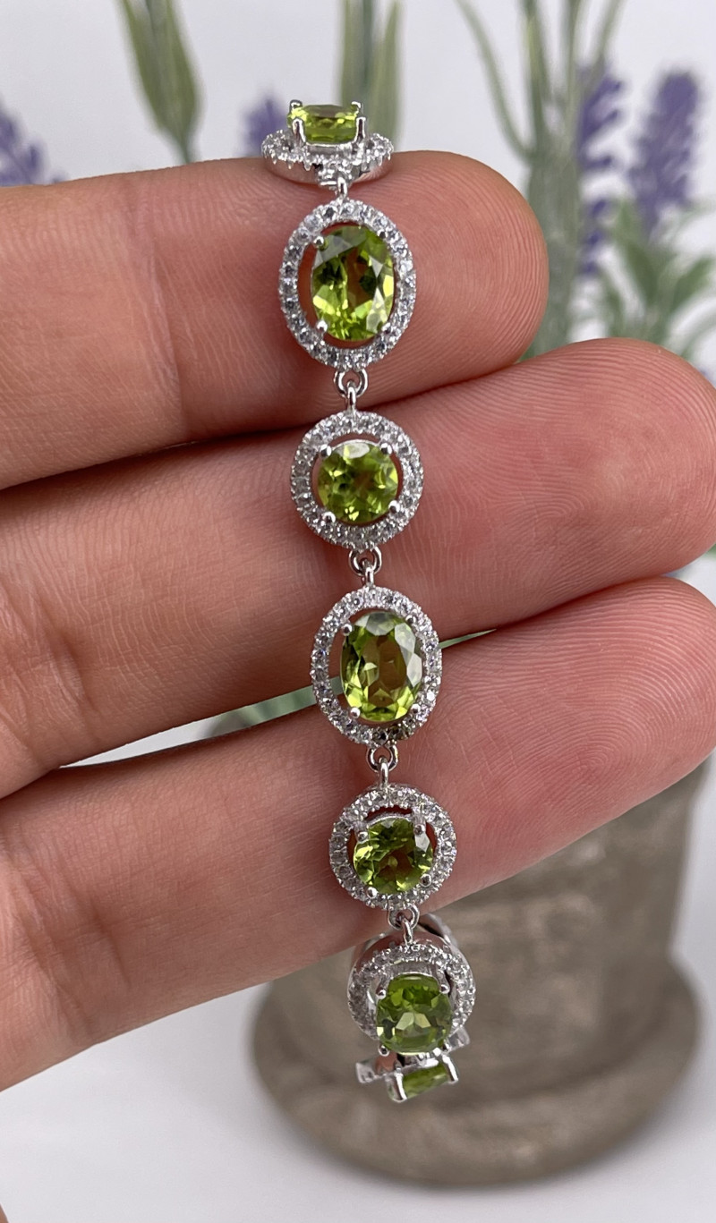 olivine gemstone peridot bracelet with cubic zirconia