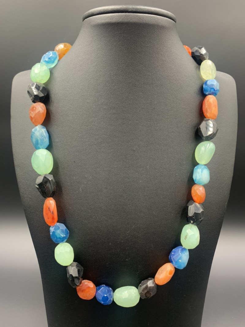 chalcedony gemstones necklace with carnelian and agate and onyx