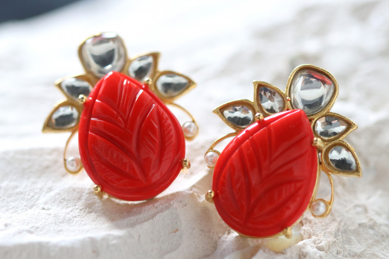 red coral gemstone scorpio birthstone earrings