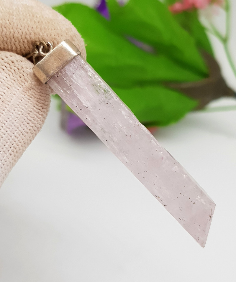 light pink kunzite gemstone crystal pendant